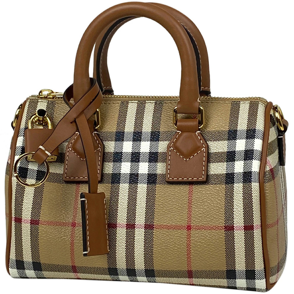 Burberry check handbag shoulder bag canvas brown